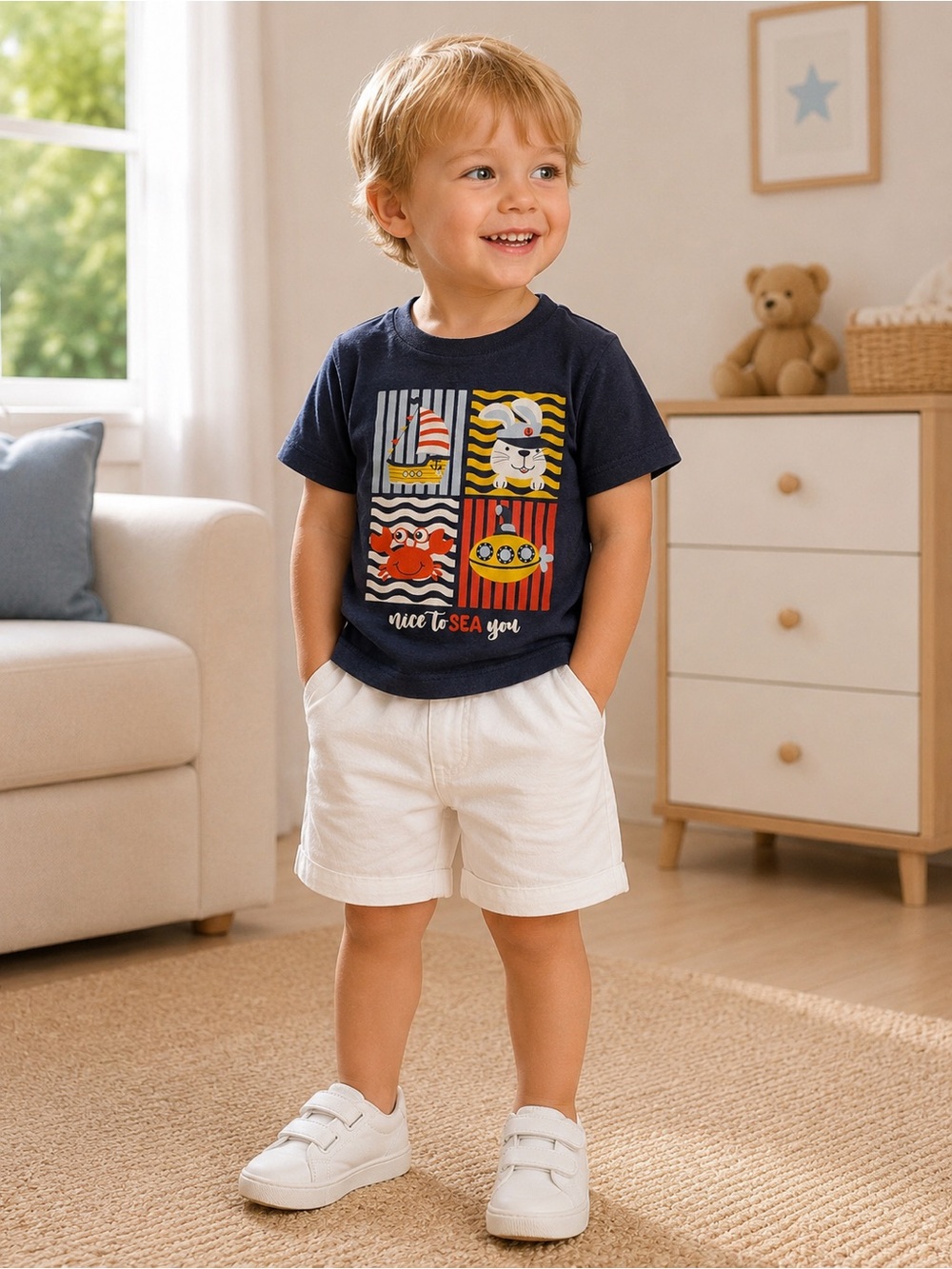 Hello Baby Boys Navy Nautical Graphic T-Shirt Size 3Y 98cm